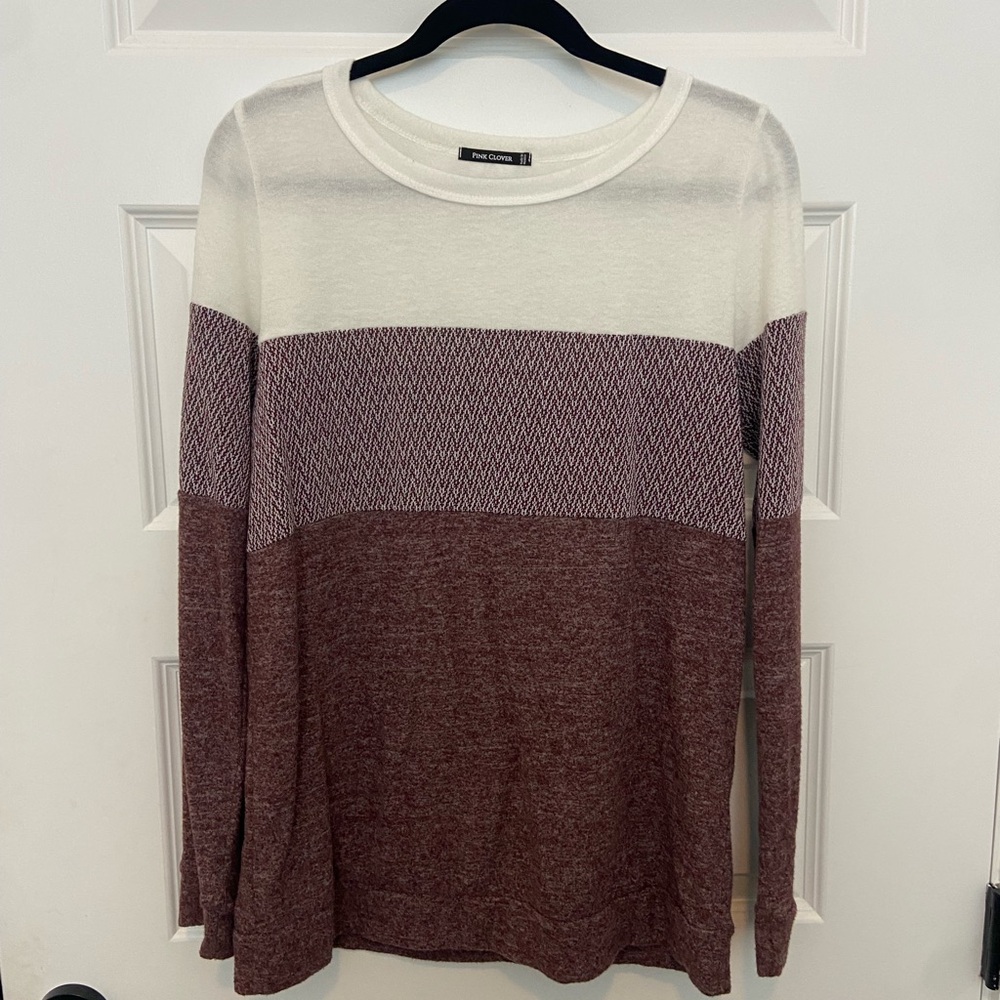 Pink Clover Cream & Maroon Knit Top